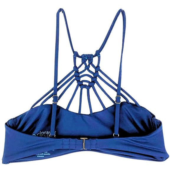 Tori Praver NEW Seafoam High Neck Bandeau Macrame Indigo Blue Bikini Top XS - Picture 2 of 7